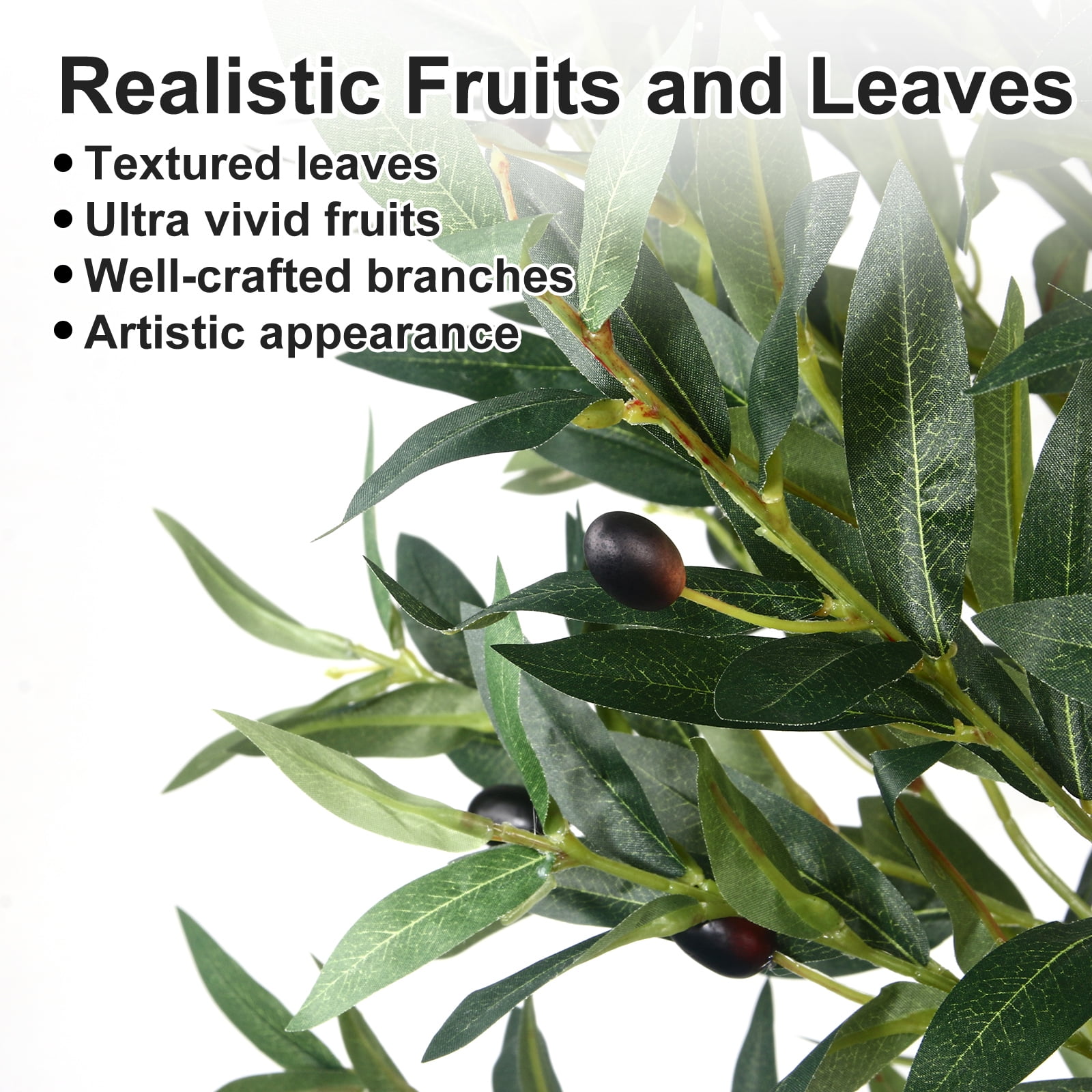 5 ft Artificial Olive Plants with Realistic Leaves and Natural Trunk, Silk Fake Potted Tree with Wood Branches and Fruits for Office Home Decor