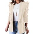 thumbnail image 1 of Women's casual blazer, puff-sleeved lapel cardigan work suit, office blazer with pockets dark brown XXL, 1 of 4