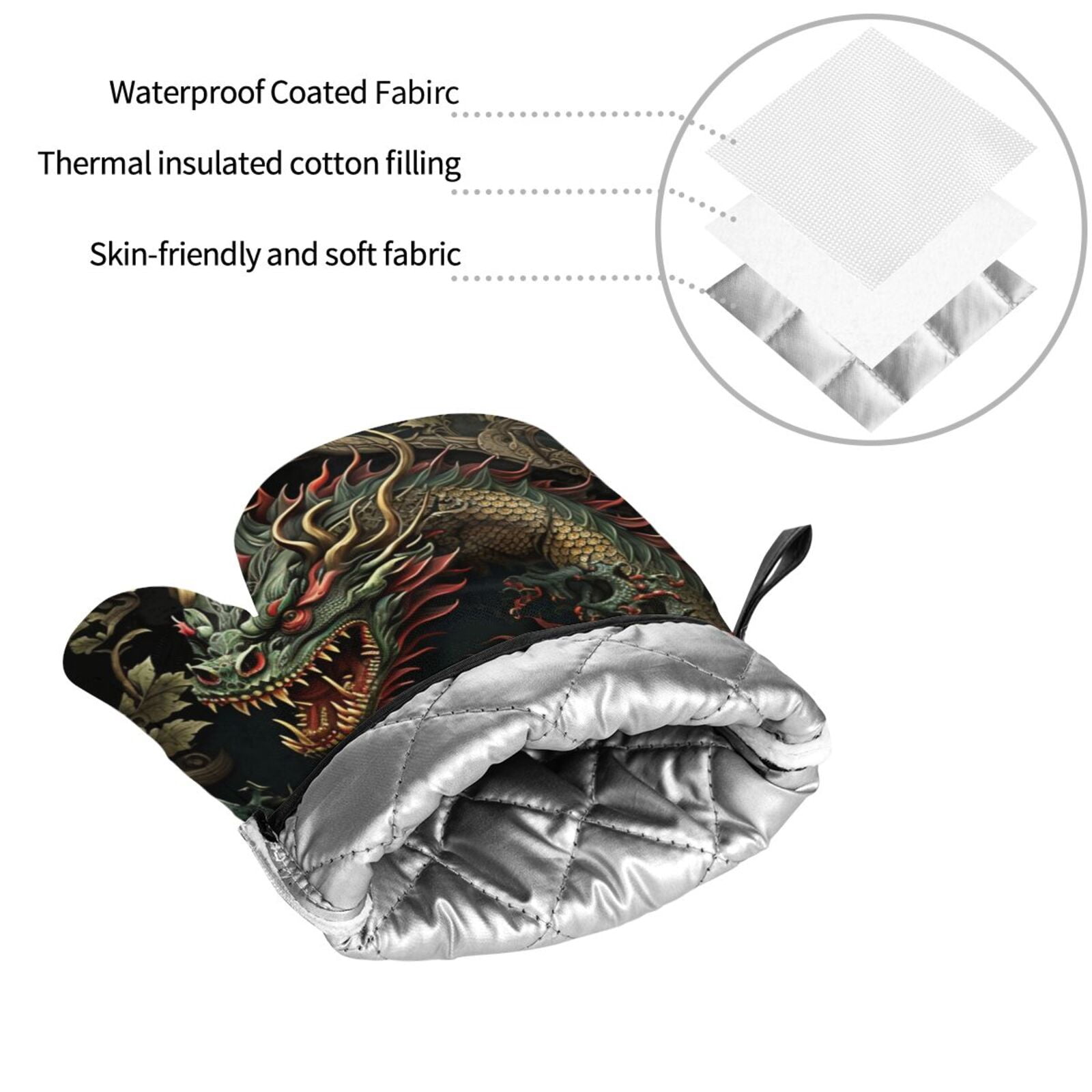 Dragon Chinese Style Chinoiserie Art Cool 4Pcs Oven Mitts and Pot Holders Sets Oven Kitchen Gloves Hot Pads for Cooking BBQ Baking Grilling