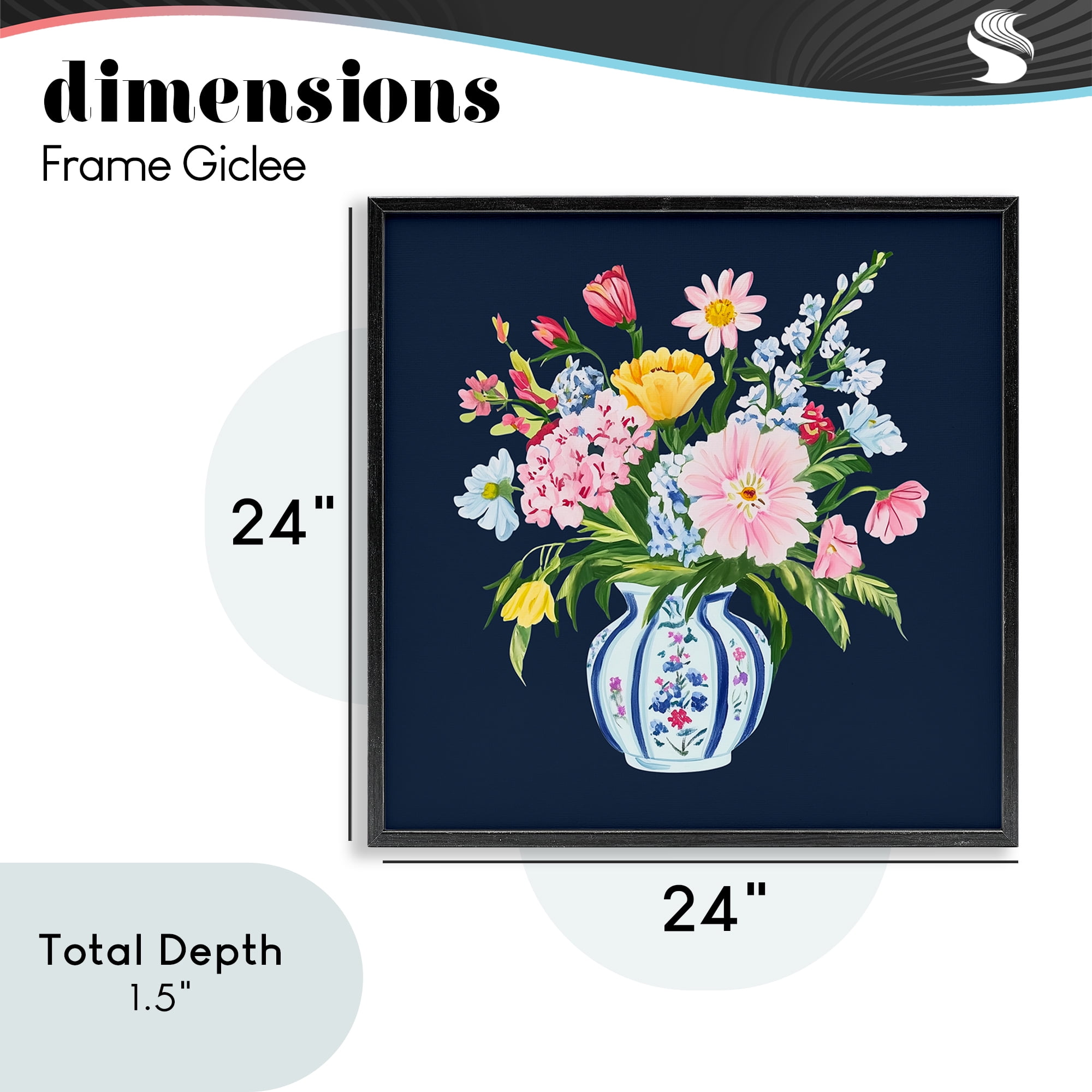 Spring Elegance Chinoiserie Vase Black Framed Giclee Art, design by Yen