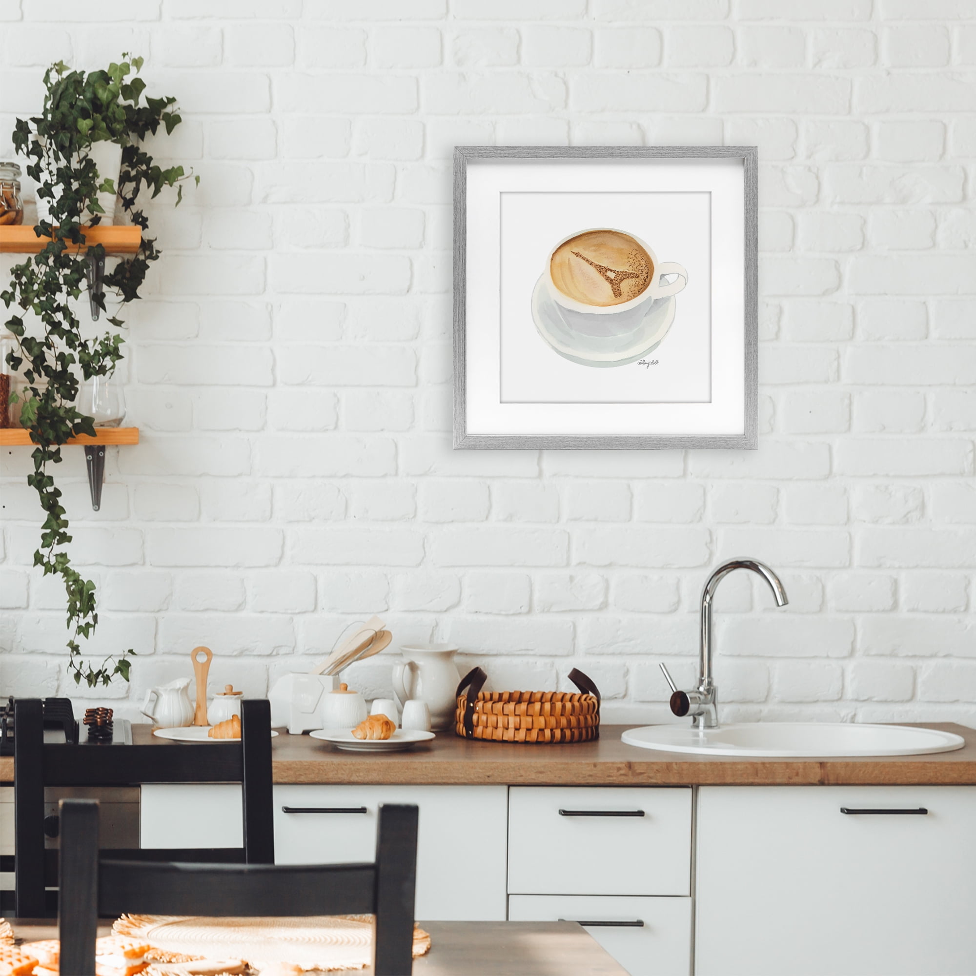 Stupell Industries Eiffel Tower Latte Gray Framed Print Under Glass, design by Hillary Holt