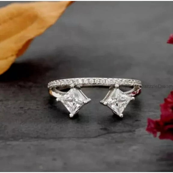 Women's 2Ct Princess Cut Simulated Diamond Enhance Wrap Guard Wedding Ring 14K White Gold Plated 925 Silver