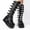 Black, variant on Women's Plus Size Mid-Calf Boots, Round Toe Buckle Strap, Comfortable Block Heel, Stretchy Knit Upper, Breathable Padded Insole, Casual Outdoor Fashion for Fall Winter White A