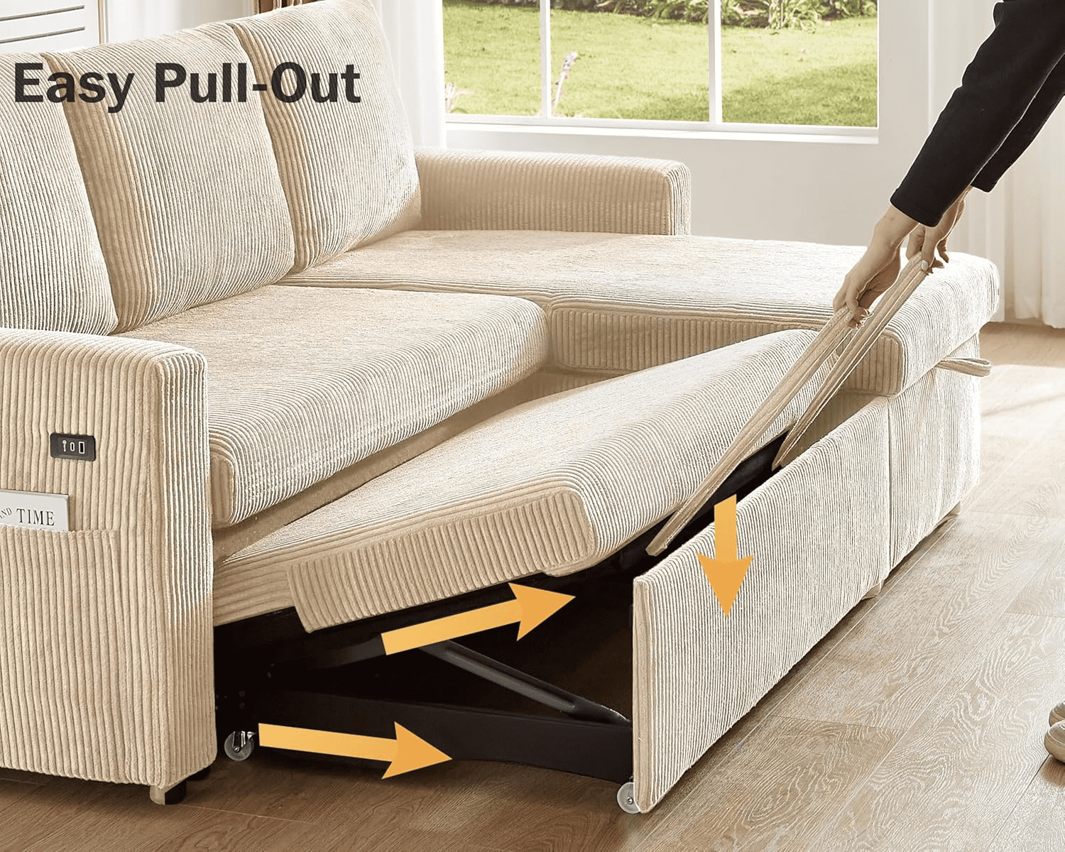 81"L-Shape Convertible Sleeper Sectional Sofa with Storage Chaise and Pull-Out Bed,Reversible Corner 3 Person Couch, for Living Room, Apartment,USB Ports