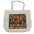 thumbnail image 1 of Fantasy Shopping Bag, Urban Abstract Picture with Tramway and Human Crowd Cityscape Traffic Rush Hour, Eco-Friendly Reusable Bag for Groceries Beach and More, 15.5" X 14.5", Cream, by Ambesonne, 1 of 2