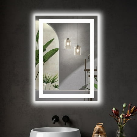 EDX 20 X28  Anti-fog LED Bathroom Mirror with Dual Light Source and Three Lighting Modes  White