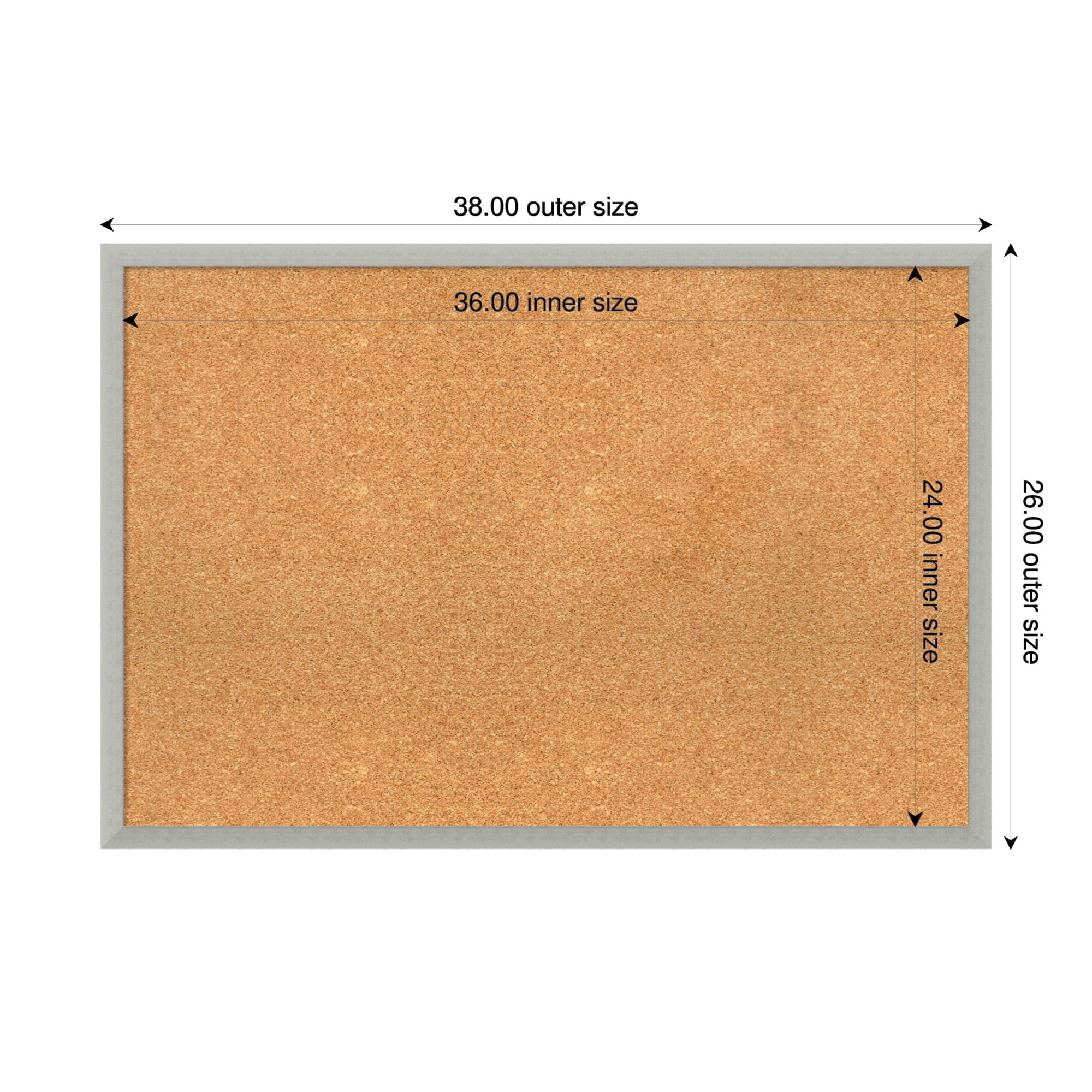 Amanti Art Natural Cork Board Wood Framed Silver Leaf Bulletin Board 38 in. x 26 in.
