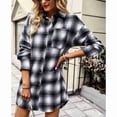 thumbnail image 4 of Otoño Invierno Outwear Plaid Solapa De Un Solo Pecho Suelto Casual Abrigo Largo Para Mujer Negro M, 4 of 7