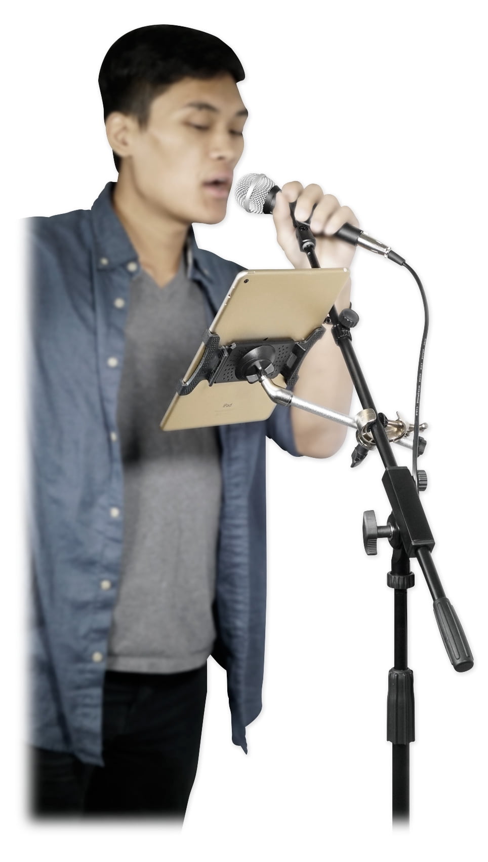 Rockville Microphone Mic Stand w/ Round Base+Smartphone/Tablet/iPad Clamp Mount