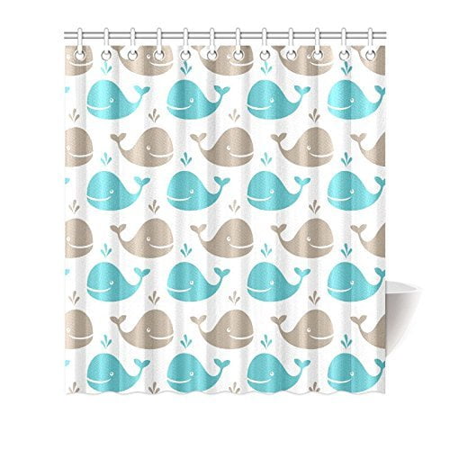 Pop Sea Animals Shower Curtain Decor Smiling Whale Cartoon