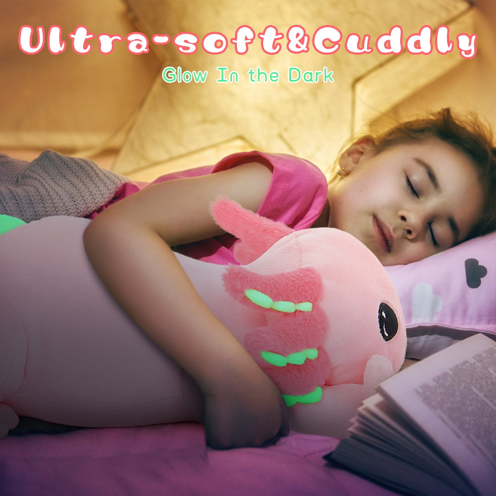 MaoGoLan 39.5" Giant Axolotl Stuffed Animal Pink Pillow Axolotl Plush Toy Glow in The Dark