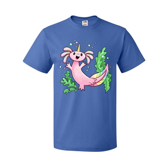Inktastic Axolotl Unicorn with Rainbow Tail, Bubbles and Seaweed. T-Shirt