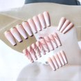 thumbnail image 2 of Uñas postizas largas con degradado dorado y nude de mármol rosa (24 piezas), uñas acrílicas prensadas con lámina dorada, 24 piezas para mujeres y niñas, extraíbles, 2 of 5