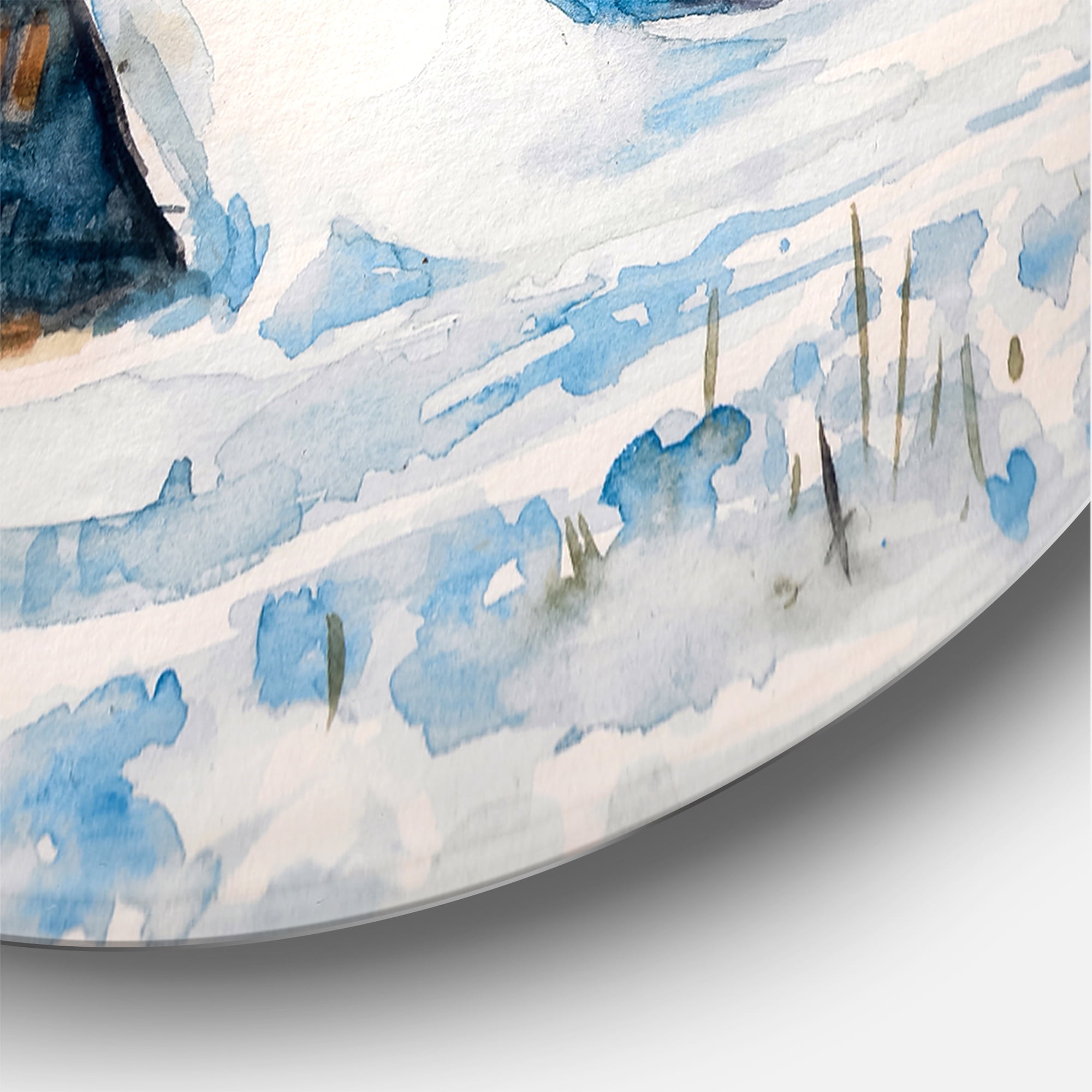 Designart 'Winter In Mountain Village' Traditional Circle Metal Wall Art 23x23 - Disc of 23