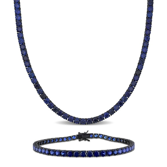 Everly Men's Created Blue Sapphire Sterling Silver Tennis Necklace and Bracelet Set - 20 in   9 in