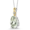 thumbnail image 3 of 925 Sterling Silver and 10K Yellow Gold 2 Tone Pear Shape Checkerboard Green Prasiolite and White E-F Lab Grown Diamond Keren Hanan Pendant Necklace for Women (9.60 Ctttw, with 18 inch Chain), 3 of 5