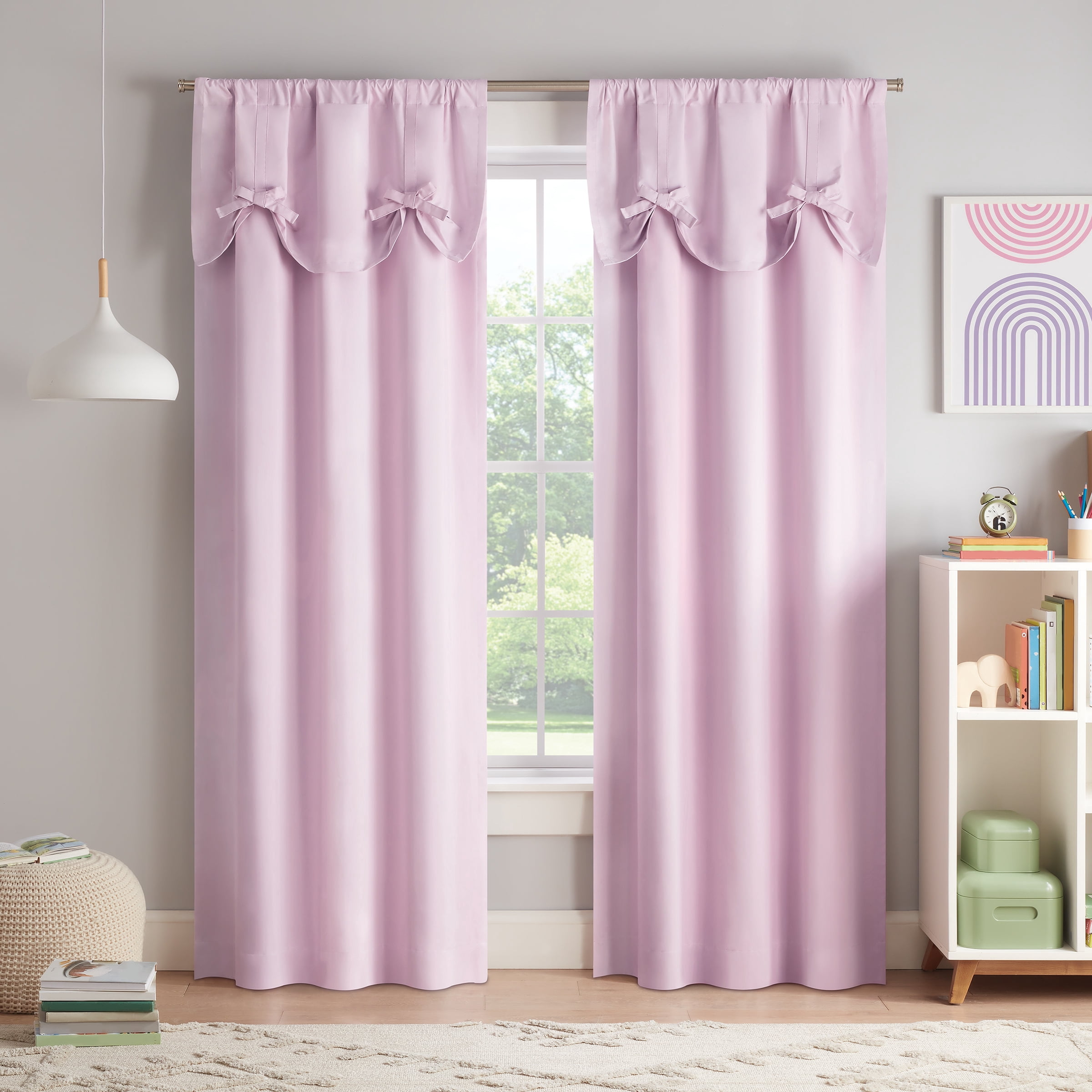 Eclipse Kids Bow Tie Up 100% Blackout 63" long x 40" wide Curtain panel in Pink