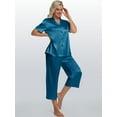 thumbnail image 5 of DAKIMOE Silk Satin Pajama Set for Women Capri Pajamas Short Sleeve Button Down Two Piece Pjs Sleepwear Soft Loungewear Nightwear, 5 of 8