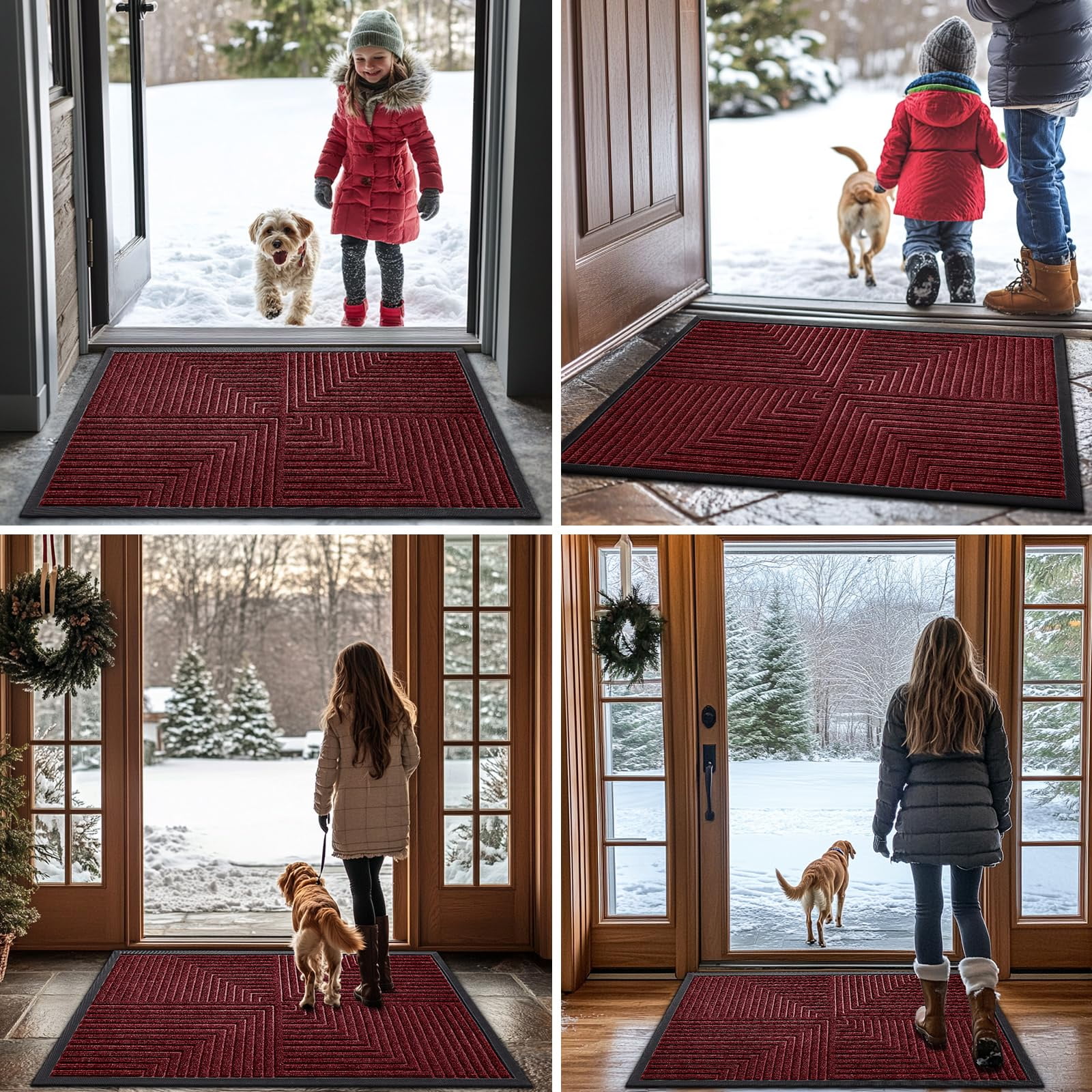 Buganda Heavy Duty Rubber Door Mat for Outside Entry, 17" x 29.5" Non-Slip Waterproof Doormat for Inside, Low Profile Dirt Trapper Doormat, Burgundy