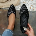thumbnail image 2 of Black Womens Pumps Sequin Embellished Pointed Toe Flats Soft Soled Slip On Solid Color Closed Toe Ankle Wrapping Casual Comfortable Shoes Size 36, 2 of 9