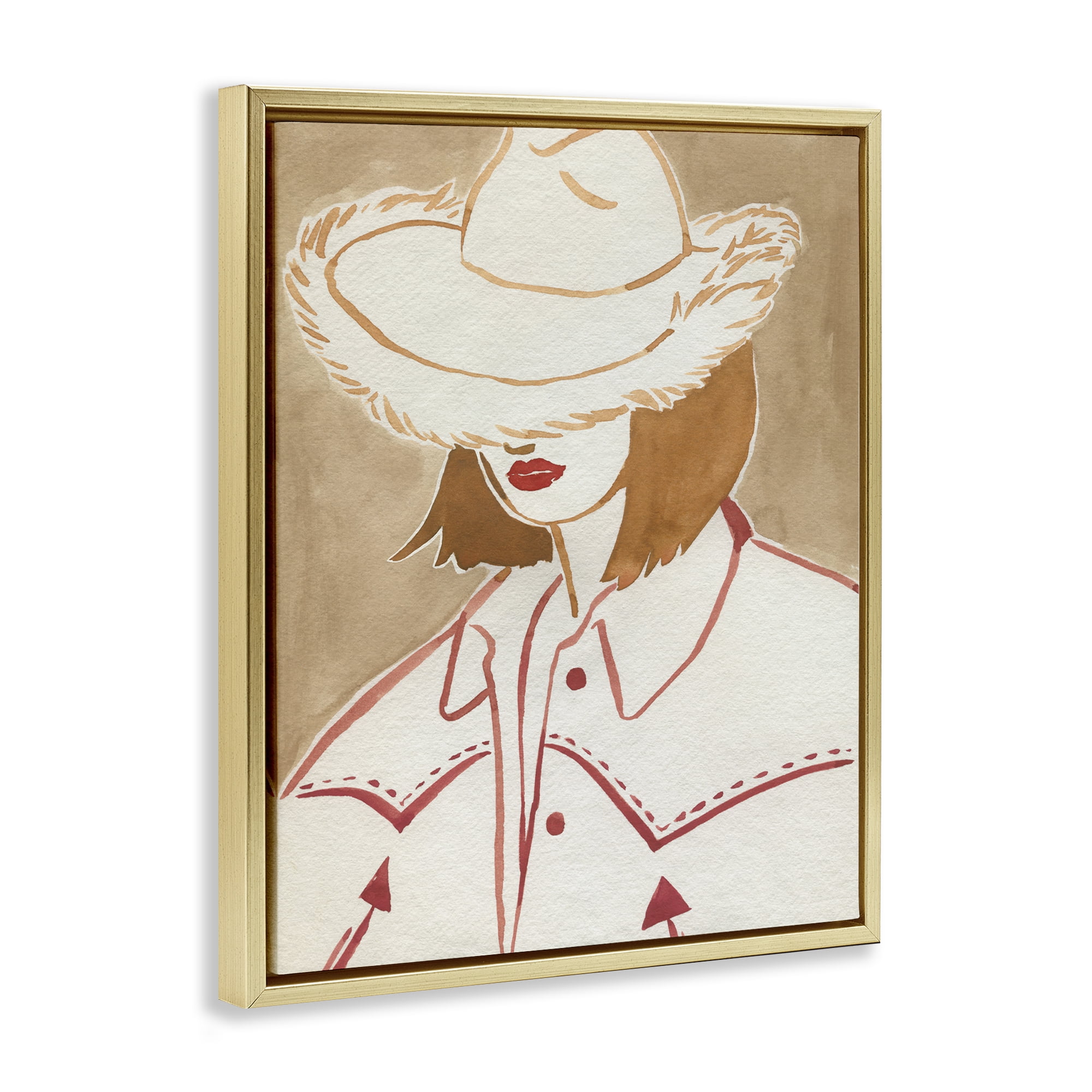 Stupell Industries Western Fashion Woman People Painting Gold Floater Framed Canvas Art Print Wall Art, 25 x 31