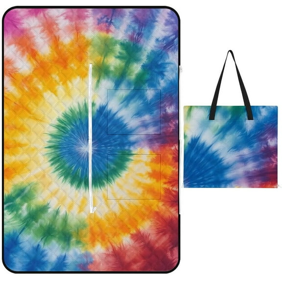 Colorful Tie Dye Vortex Picnic Blanket Waterproof Outdoor Beach Blanket Hand-held Pad Suitable for Travel, Camping, Beach, Family Gatherings