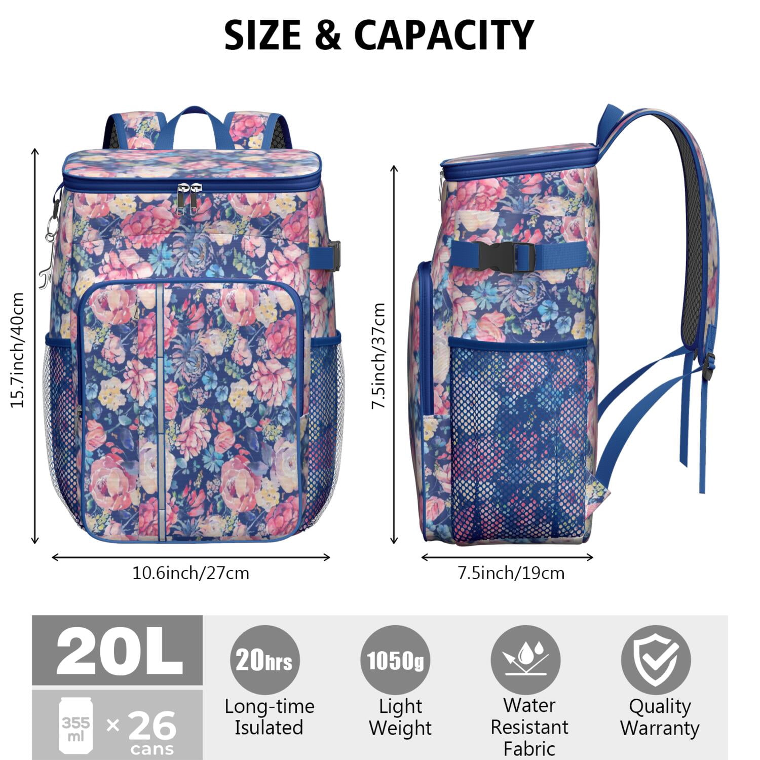 Travel Cooler Bag - Pioneer Flower Camping Beer Cooler Backpack with Bottle Opener- Waterproof Insulated Picnic Backpacks - Cooler Bag for Beach