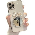 thumbnail image 6 of Compatible with iPhone Case,Glitter Diamond Mirror Makeup Bling Flower Floral Electroplated Bumper Camera Lens Protection Soft Shockproof Cover Phone Case (Pink,iPhone 12), 6 of 6