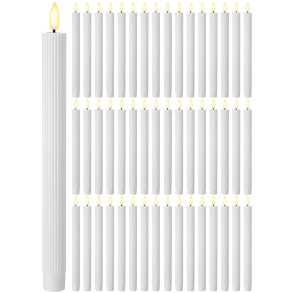 Funerario de velas cónicas LED sin llama, 10 pulgadas, 48 piezas (blancas)