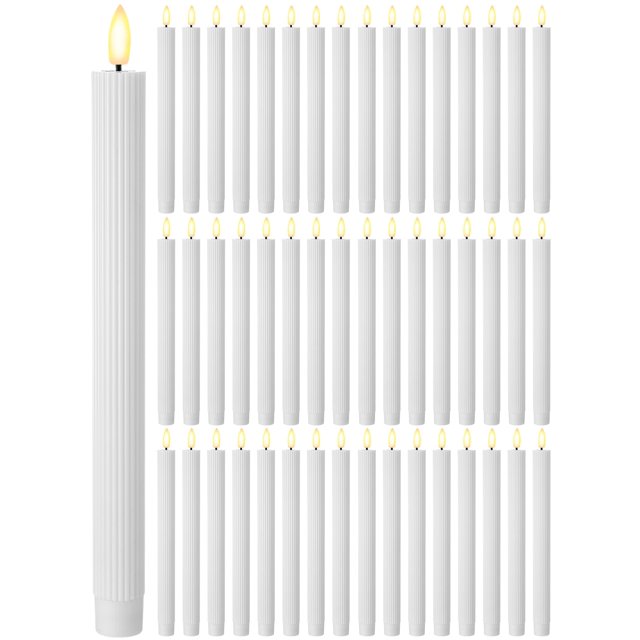 Funerario de velas cónicas LED sin llama, 10 pulgadas, 48 piezas (blancas)