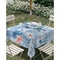 thumbnail image 3 of Square Outdoor Tablecloth with Umbrella Hole Coastal Blue Crab Outside Table Cloth Waterproof Patio Table Cover Ocean Nautical Starfish Coral Wooden Zipper Tablecloths for Picnic Camping 60x60 Inch, 3 of 8