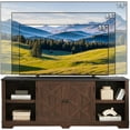 thumbnail image 4 of Farmhouse Entertainment Center for TVs Up to 80 inch, 70" W TV Stand with Open Shelves and Barn Doors, Large Home TV Console Table for Living Room (Brown), 4 of 9