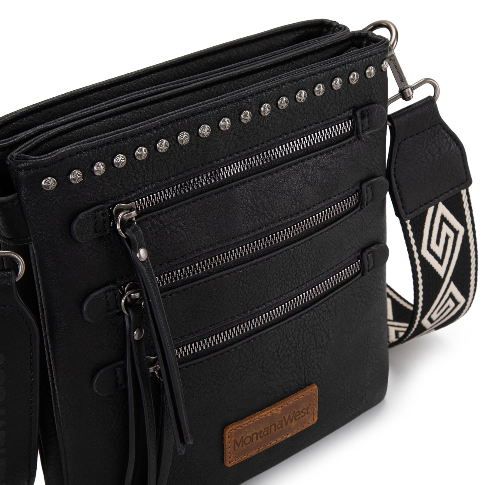Montana West Crossbody Bags for Women Multi Pocket Cross Body Bag Purses with Guitar Strap, Black