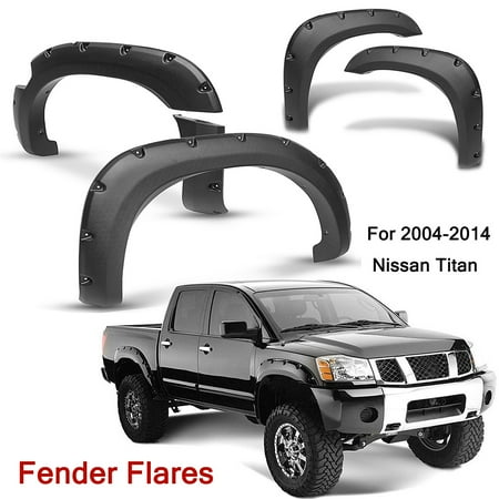 - Car Front and Rear Fender Wheel Flares W/ Lockbox For 2004-2014 blackfender Nissan Titan Black