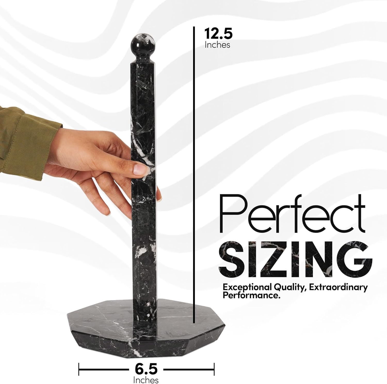 Elborse Marble Paper Towel Holder 12.5 inch Black Handmade Star Countertop Stand for Kitchen & Bathroom, Elegant Stone Design, Paper Towels Organizer, Kitchen Décor Accessory