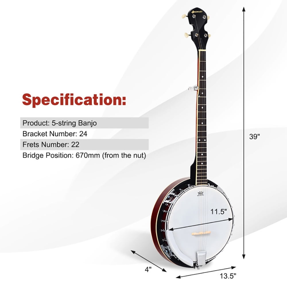 Canddidliike 5-String Geared Tunable Banjo with Case, Kids Instrument Toy, Christmas Birthday Gift for Boy and Girl 3-12 Years Old