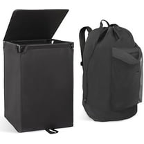 2-in-1 Laundry Hamper with Laundry Backpack, 60L Waterproof Basket with Lid, Laundry Bag with Shoulder Straps and Mesh Pocket, Hamper for College Dorm, Travel, Apartment, Laundromat