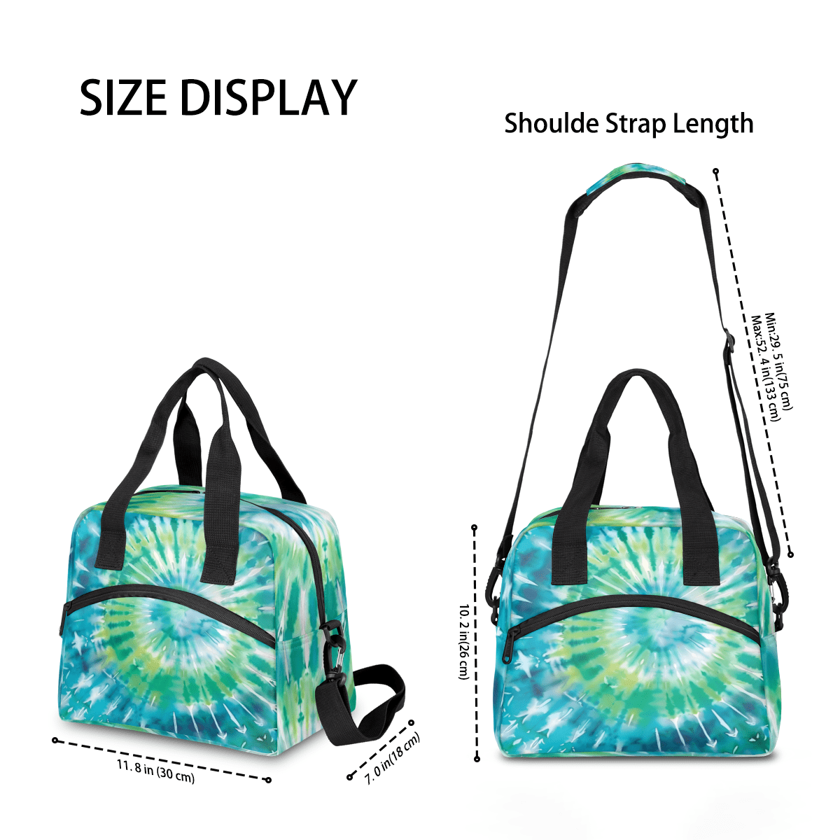 Herdesigns Tie Dye Blue Green Insulated Lunch Bag for Women Men Adults Large Reusable Lunch Box Leakproof Portable Cooler Tote Bags with Adjustable Shoulder Strap