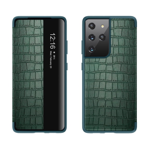Compatible with Samsung Galaxy S23 Plus Leather Case Clear View Window Full Body Protective Flip Case-Green