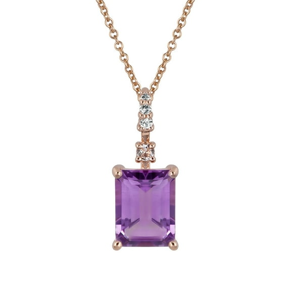 10k Rose Gold Genuine Emerald-Cut Amethyst Pendant Necklace