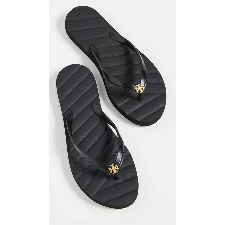 Tory Burch Womens Kira Flip Flops - Perfect Black/Gold - 7 Tory Burch Womens Kira Flip Flops - Perfect Black/Gold - 7