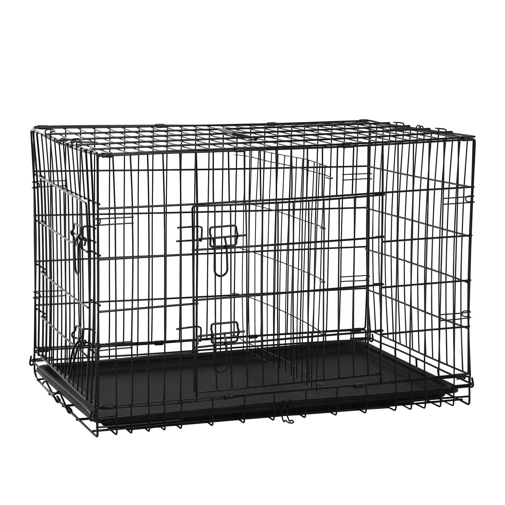 Sunshine Wheat 48 inch cage, foldable double door pet cage with divider and tray. Black