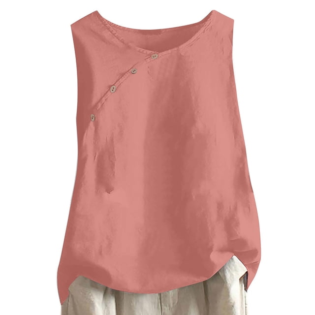 Débardeur pour Femmes, Mode Décontractée Sans Manches à Boutons Col Rond Hauts Unis Débardeur à Boutons