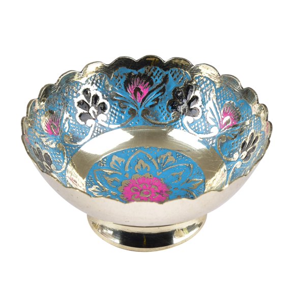 diollo Decorative Dry Fruit Bowls Kitchen Serve Brass Bowls Meenakari Work | Color: Blue | Dia: 3 Inch