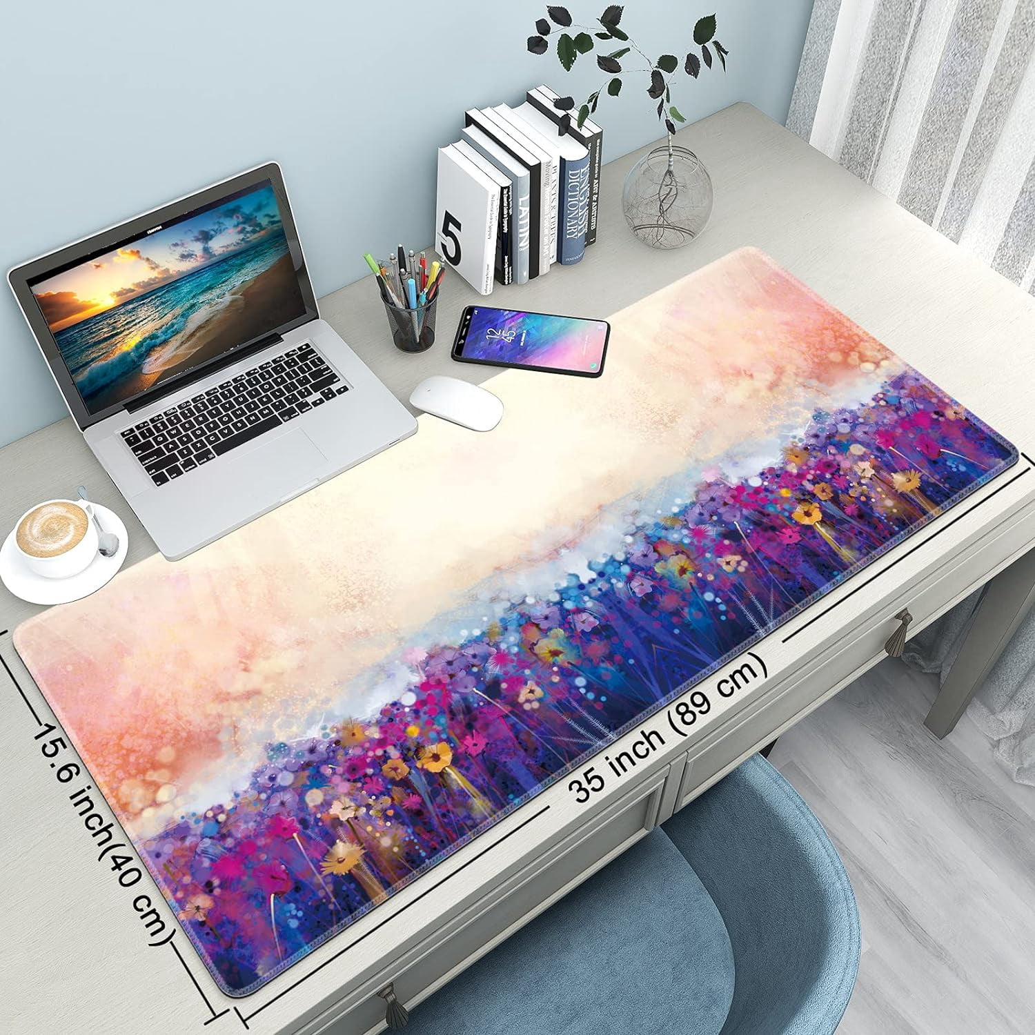 Desk Mat,Large Mouse Pad 35''×15.6''×0.12'' XXL Extended Gaming Mouse Pad Mat with Non-Slip Base Stitched Eges Mousepad for Computer,Office,Keyboard and Laptop - Oil Painting