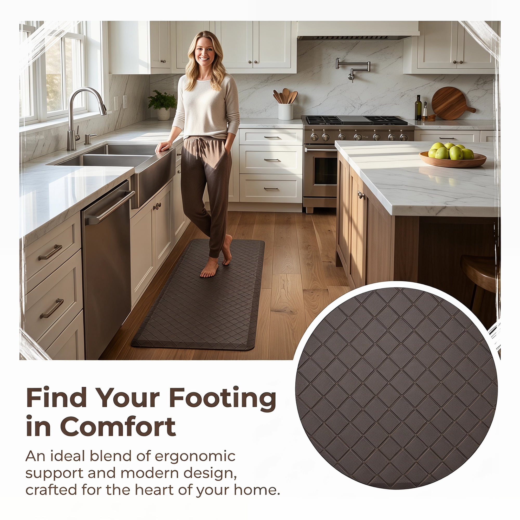 Unique Bargains Geometric Anti-fatigue Waterproof Oil-proof PVC Floor Pads Brown 47" x 17"