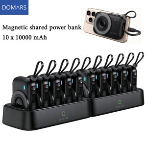 Domars 10pcs 10000mAh Ensemble de banques de puissance magnétique, 22.5W Chargeur portable à charge rapide avec base de charge, type-C intégré & Câble de foudre, forte adsorption magnétique pour les voyages au bureau intérieur