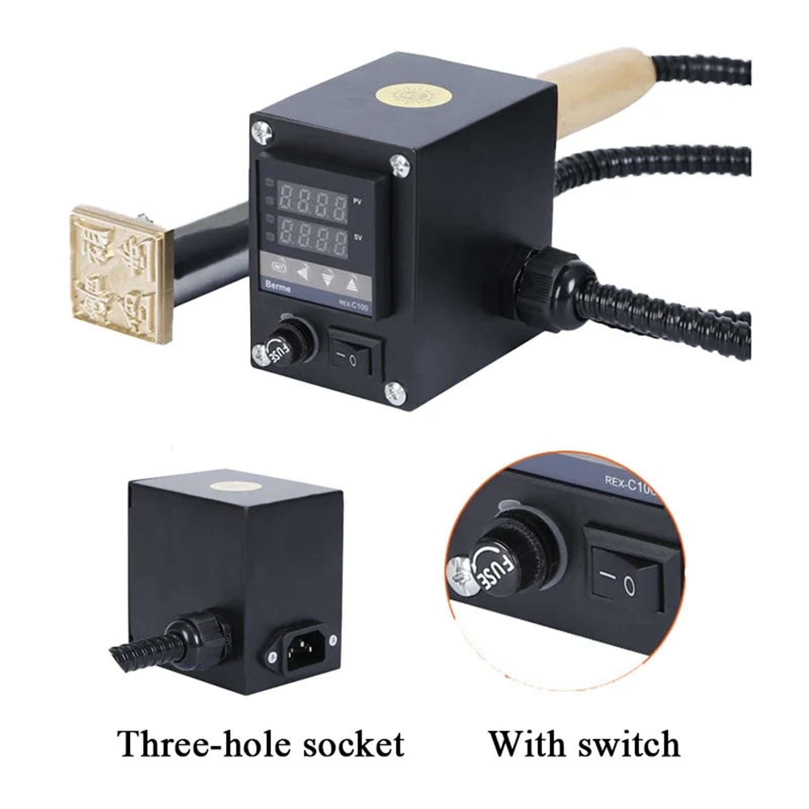 300W Digital Display Handheld Stamping Machine With Wood Handle Soldering Iron For Leather Paper Wood &packaging ,Widely Use