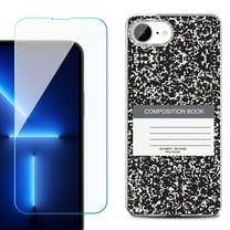 For For iPhone 16e Phone Case Cover, Shockproof Case with Tempered Glass Screen Protector, by OneToughShield - Composition Book