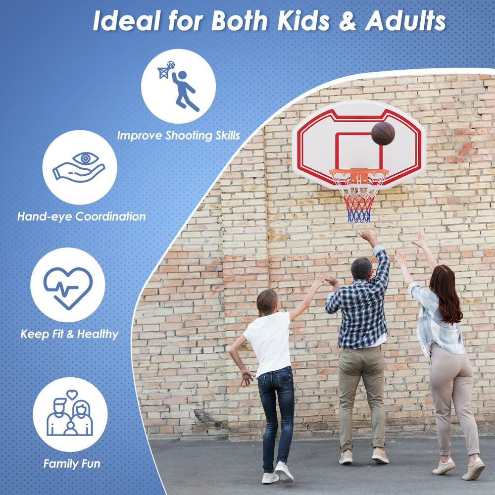 Barara King Basketball Goals Systems Stand with Shatter-proof Backboard, Large Wall Mounted Basketball Hoop Stand for Indoor, Red